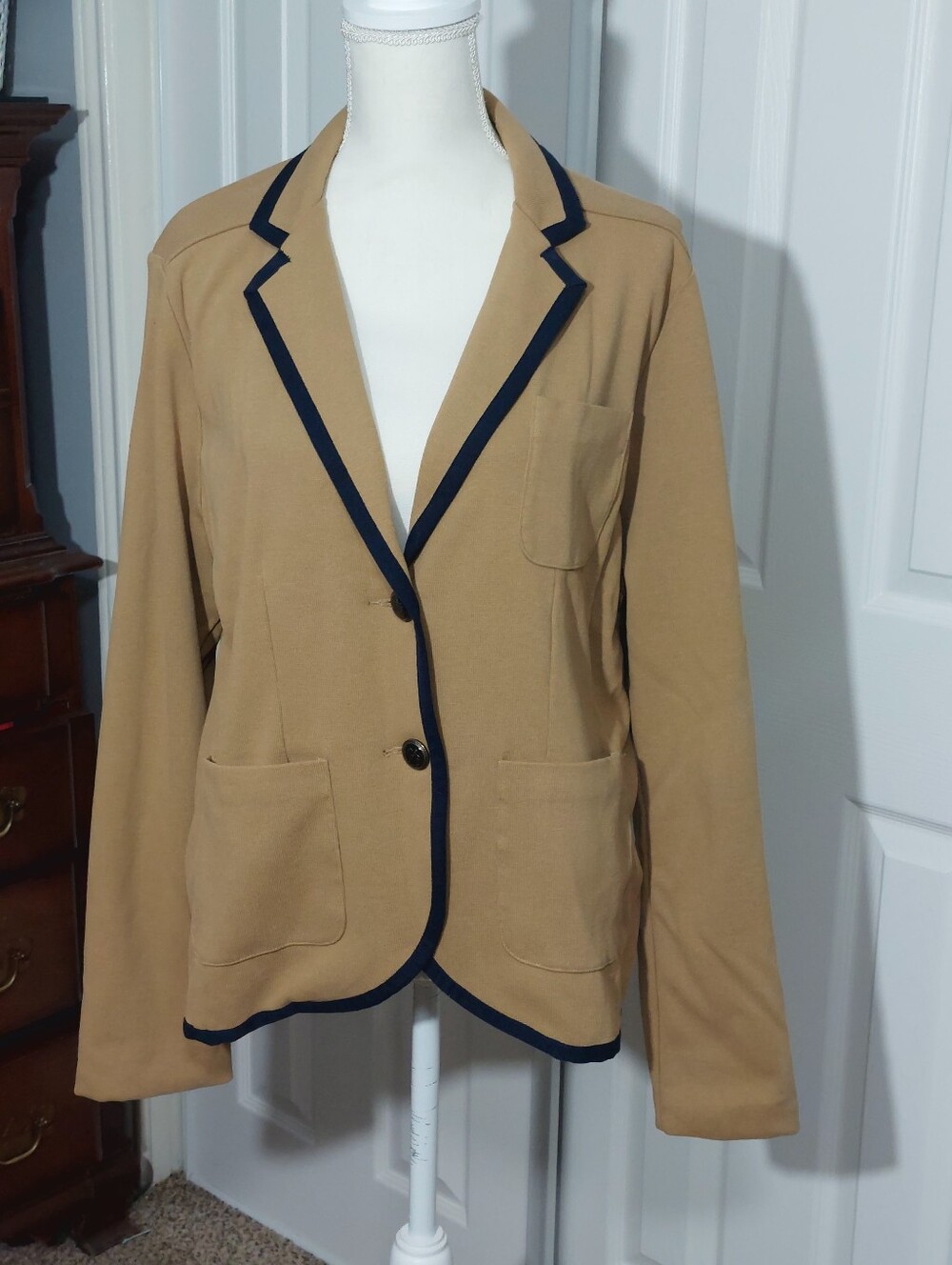 Lands' End women’s 16 Camel Color 100% Cotton Button Up Blazer Jacket
